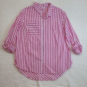 Cato Hot Pink & White Striped Button-up Tunic size 18-20W